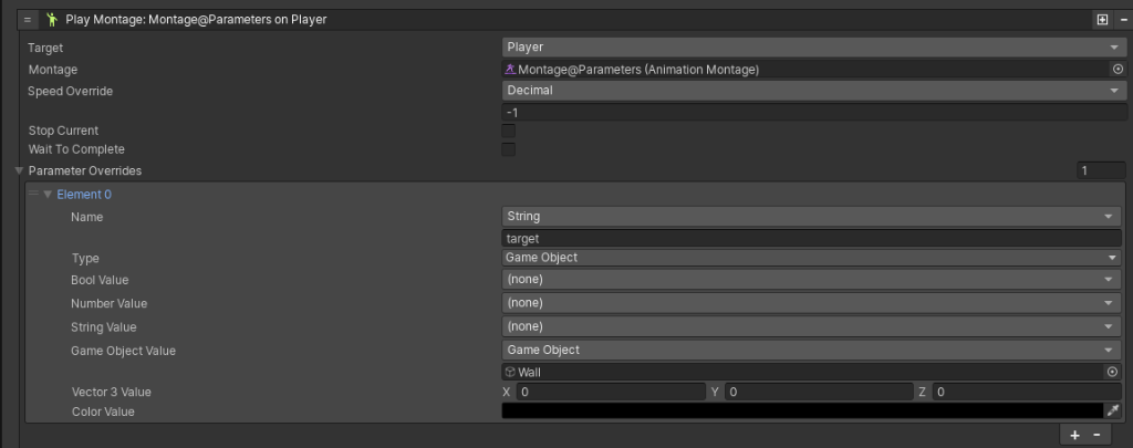 Play Montage Action with Parameter Overrides