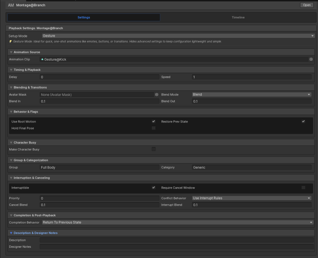 Animation Montage Settings Inspector