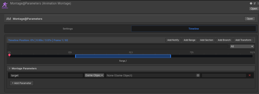 Montage Parameters Setup Inspector