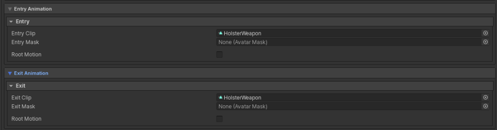 Entry and Exit Animation Settings Inspector