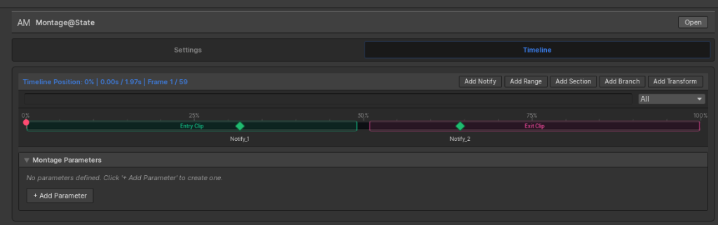 State Mode entry and exit timeline editor