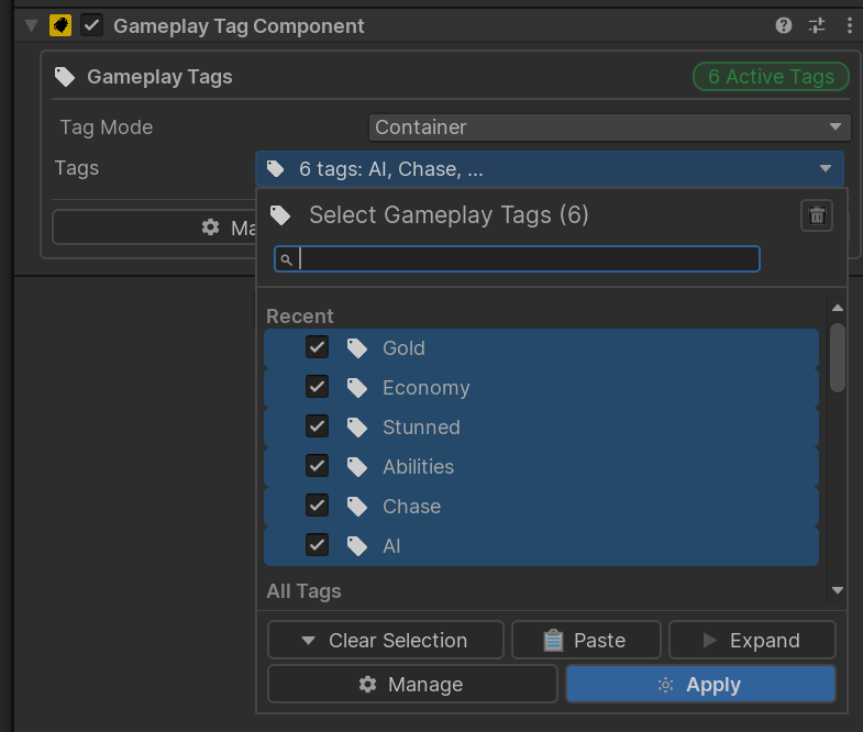 GameplayTagComponent with multiple tags
