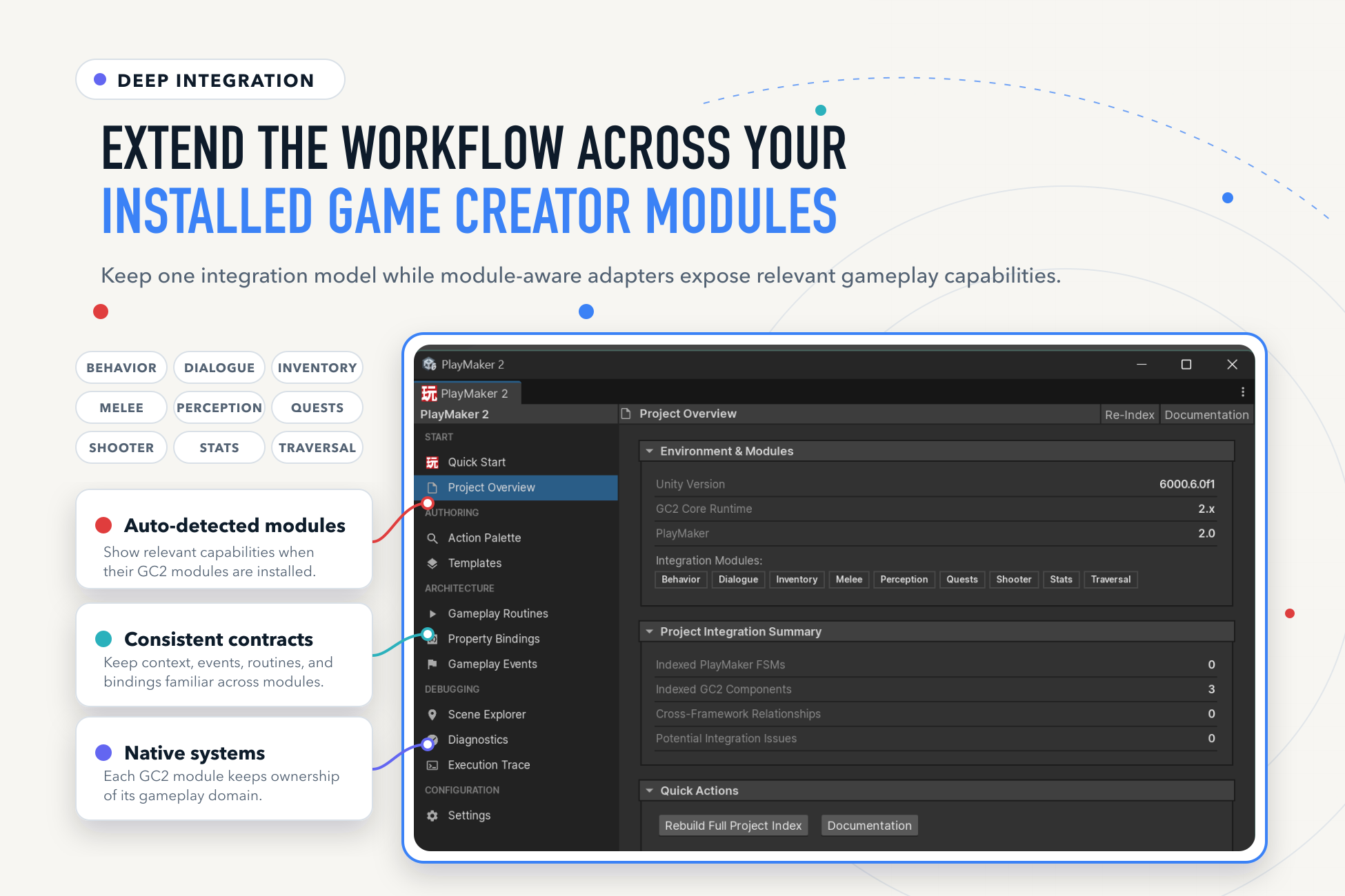 Project Overview with environment information, detected modules, and index summary